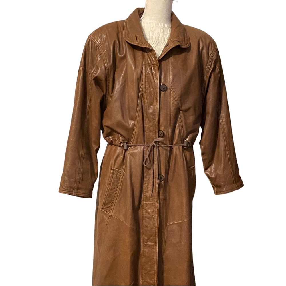 Brown Real Leather trench style coat